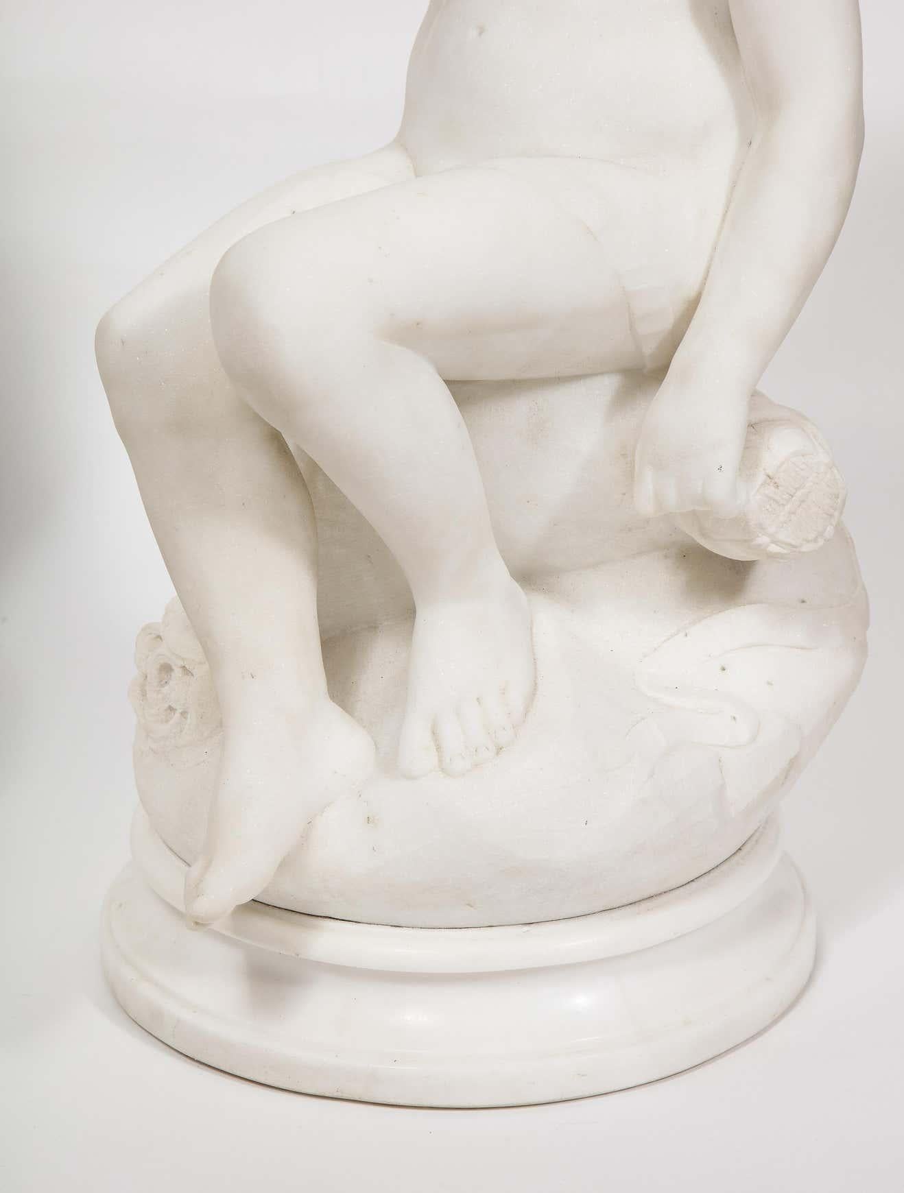 Charming Pair of Italian Carrara Marble Figures of Children, 19th Century 2