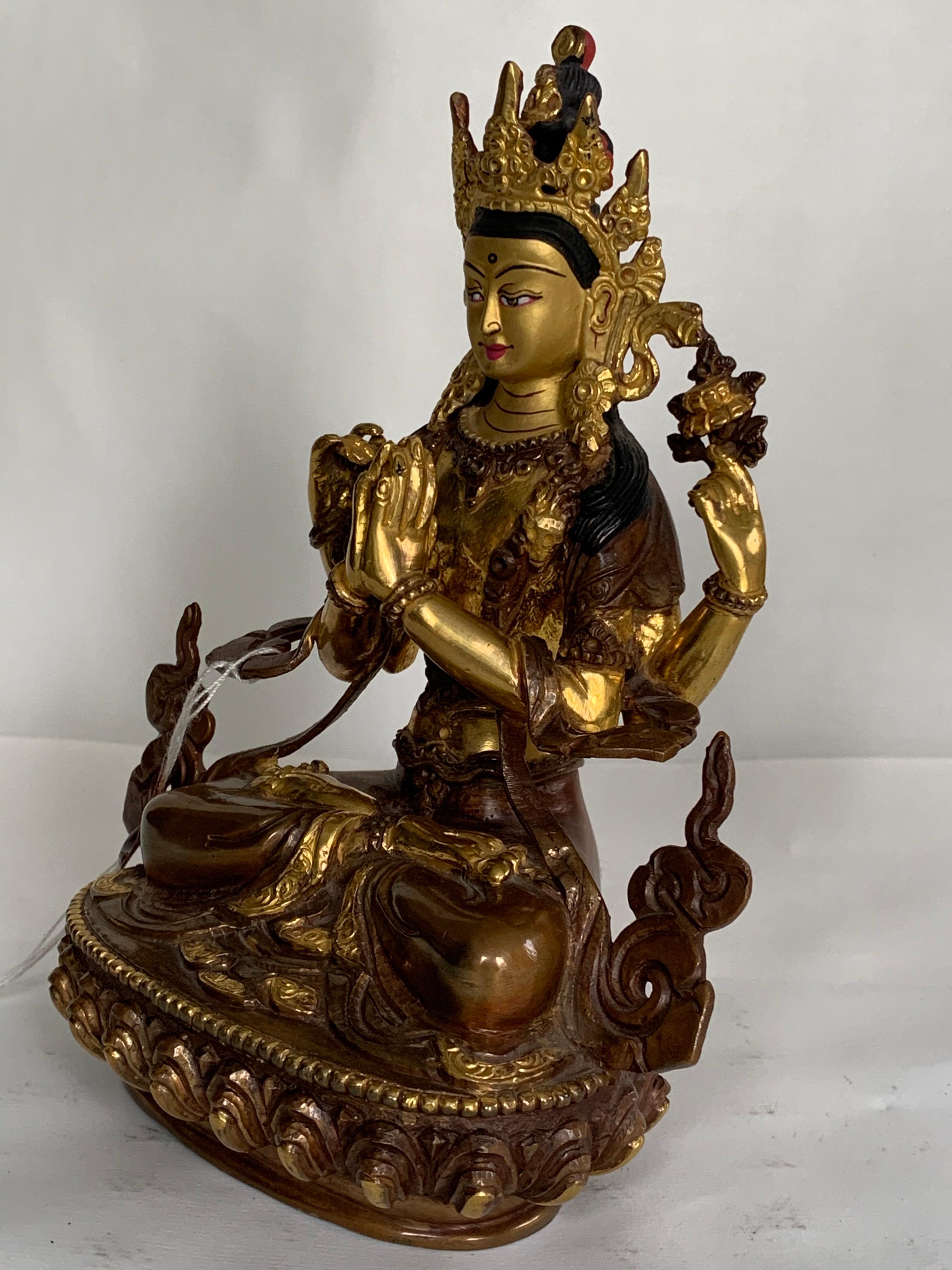 Chengrishi Statue 6 Inch with 24K Gold Handcrafted by Lost Wax Process - Sculpture by Unknown