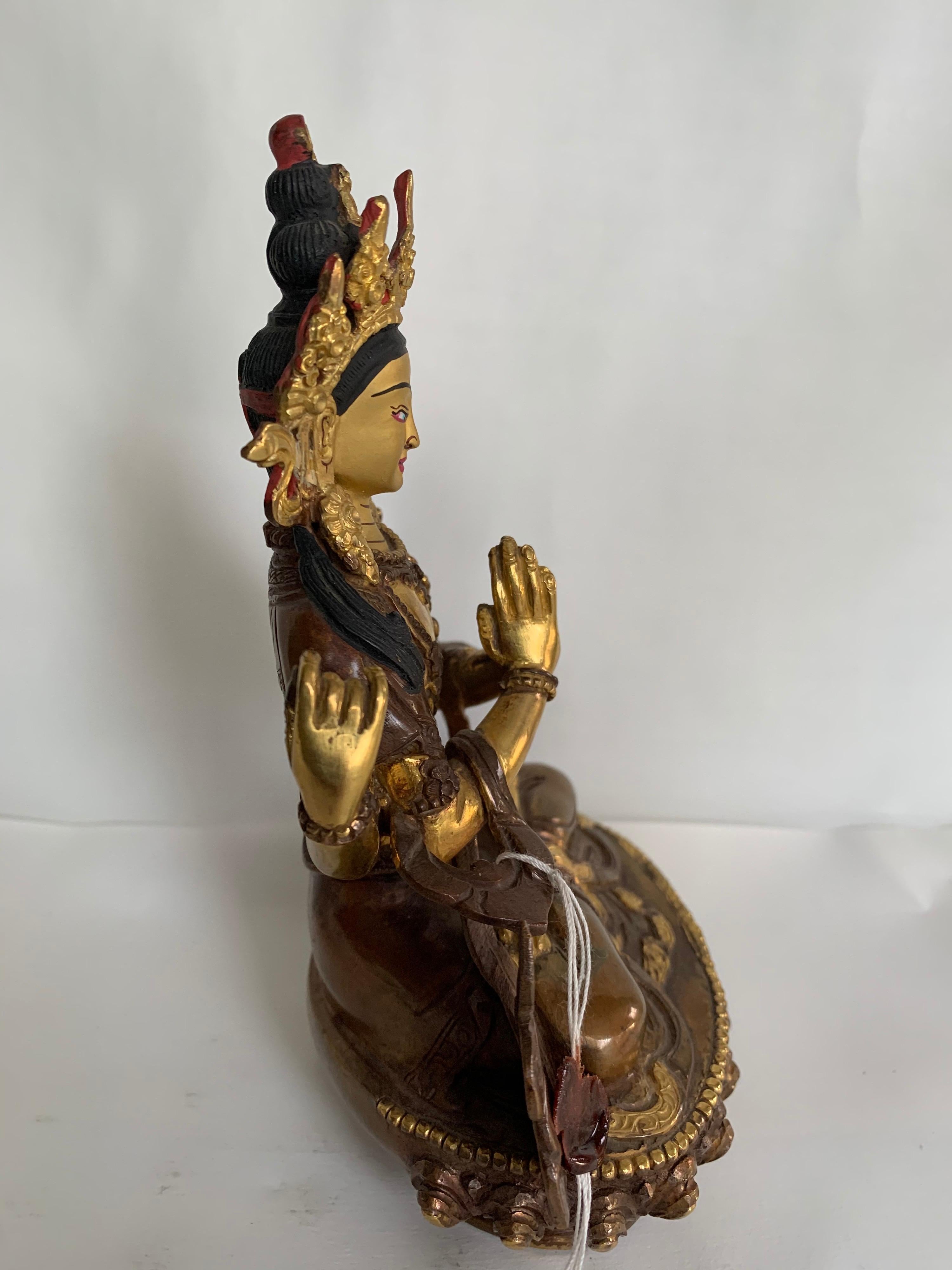 Chengrishi Statue 6 Inch with 24K Gold Handcrafted by Lost Wax Process - Gray Figurative Sculpture by Unknown