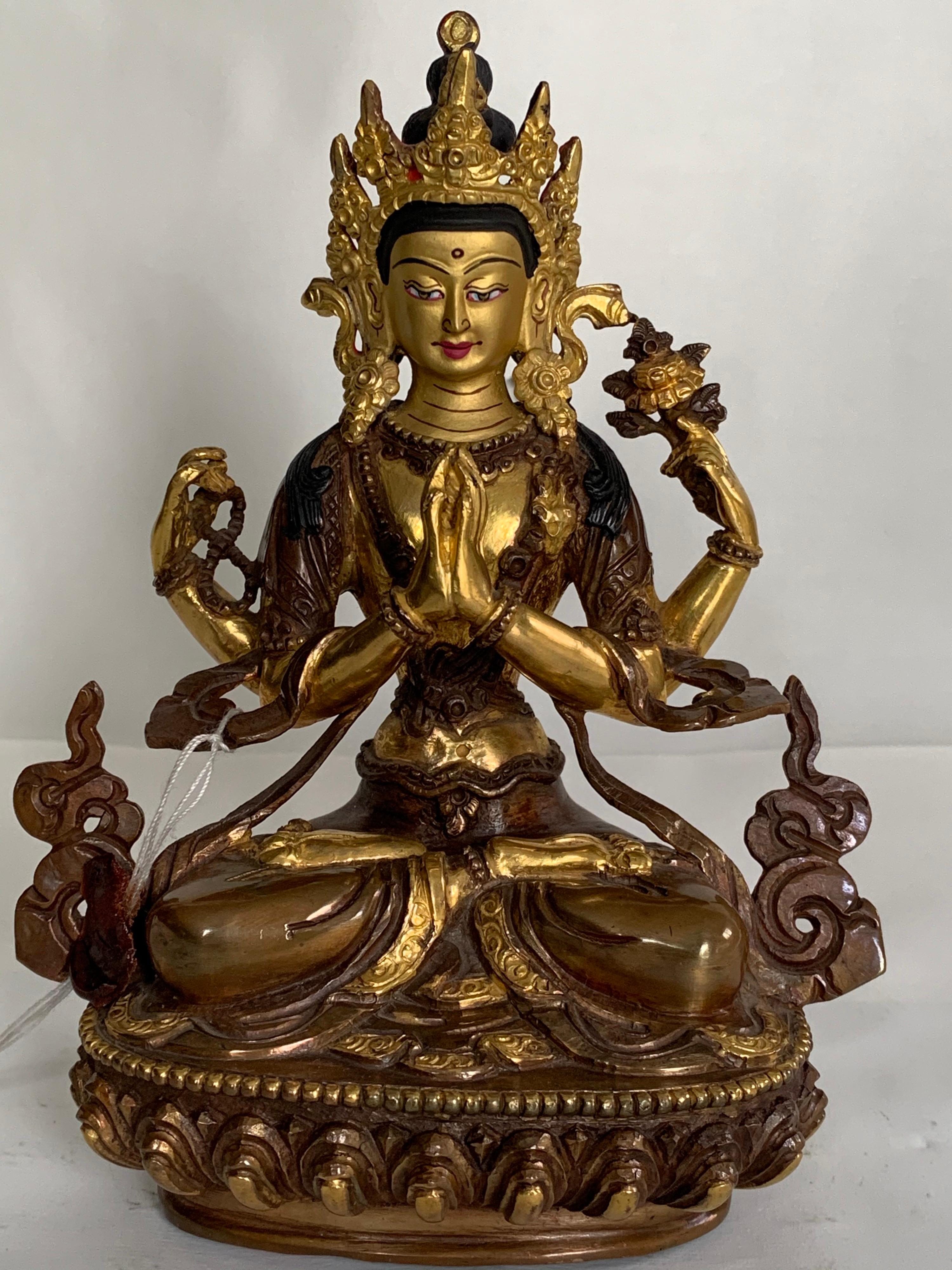 Unknown Figurative Sculpture - Chengrishi Statue 6 Inch with 24K Gold Handcrafted by Lost Wax Process