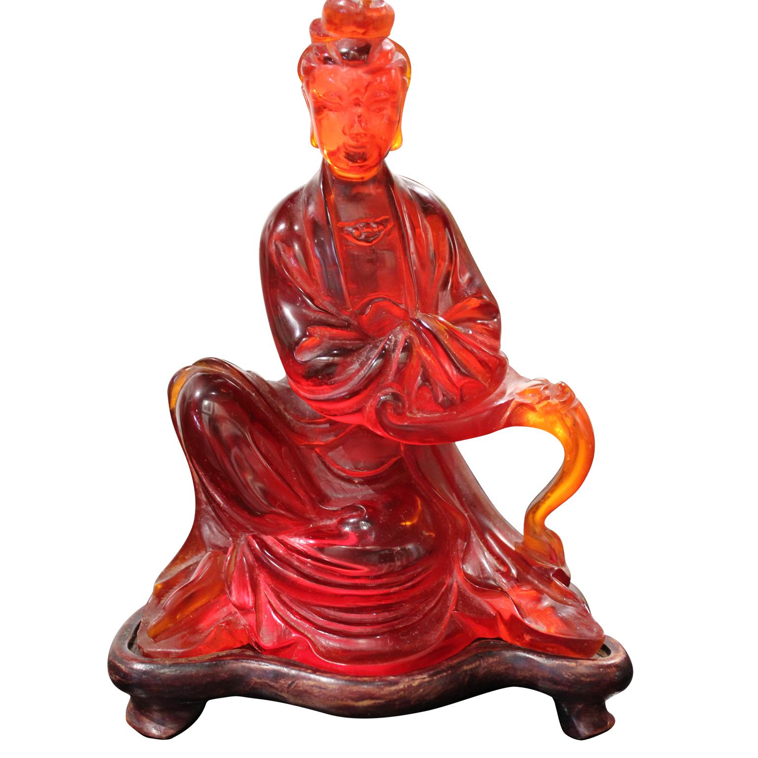 Cherry Amber Resin Seated Figure  - Sculpture by Unknown