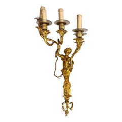 Wandleuchter in Form eines Cherubs, vergoldetes Bronze, Stil Louis XV, Epoche Napoleon III., Frankreich
