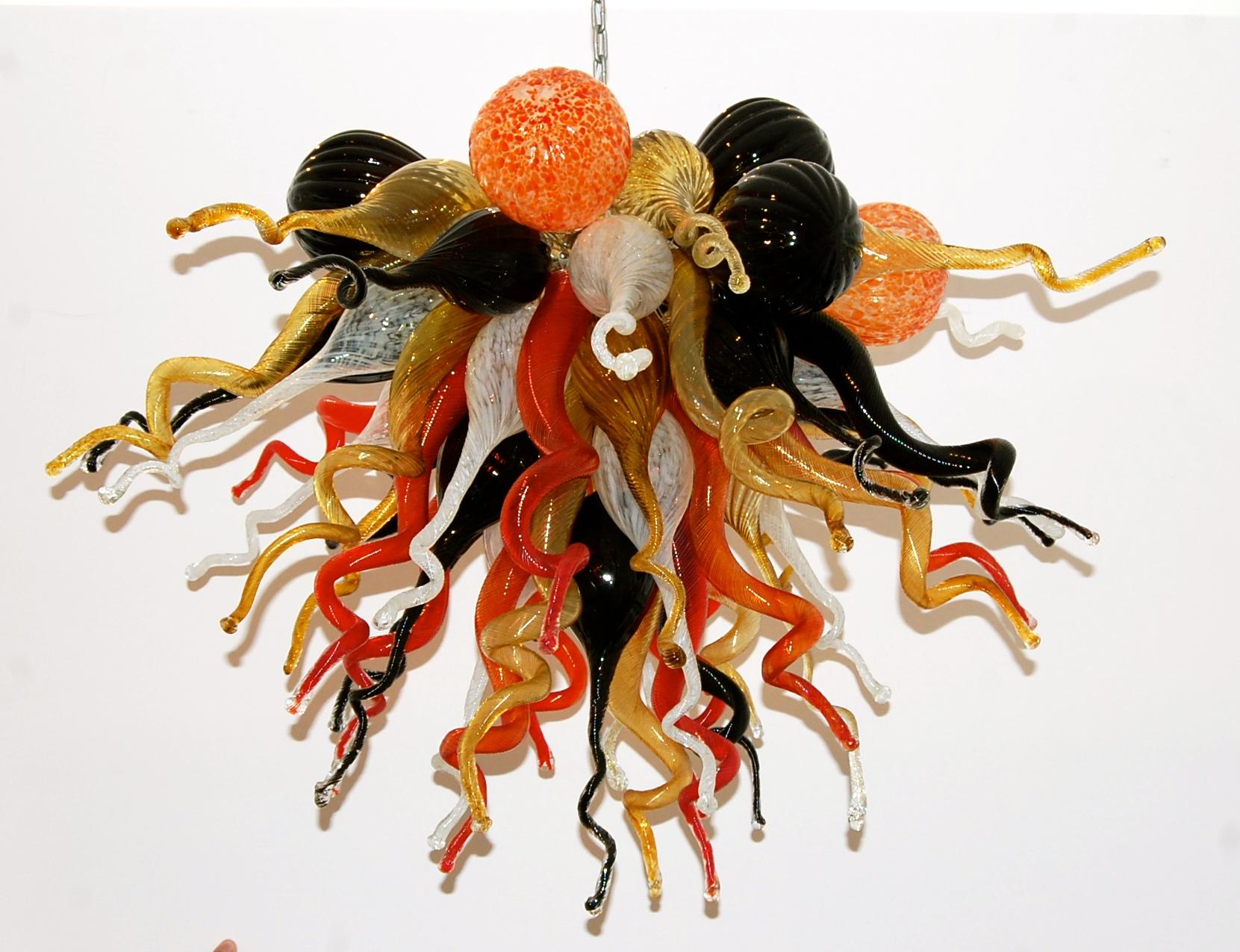 Chihuly Style Vintage Blown Glass Chandelier Multi-Color  - Sculpture by Unknown