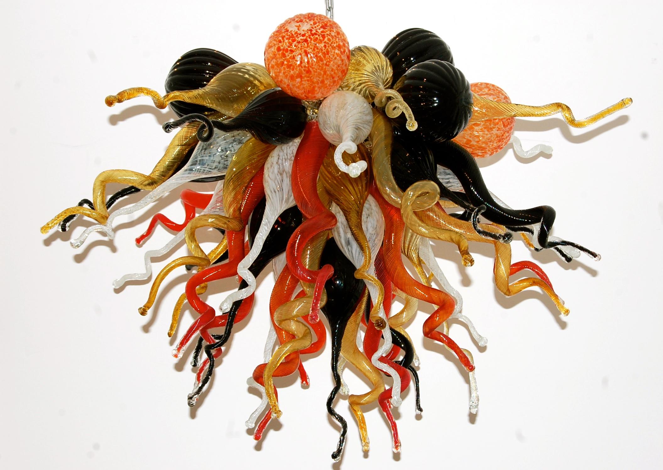 Unknown Abstract Sculpture - Chihuly Style Vintage Blown Glass Chandelier Multi-Color 