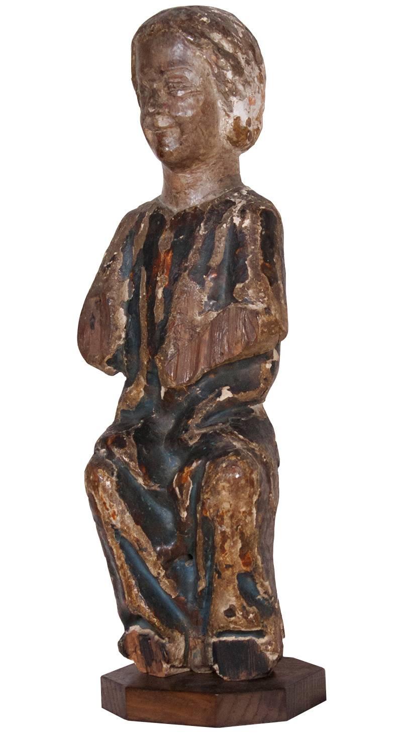 Child Jesus in painted and gilt wood, 13th century - Sculpture by Unknown