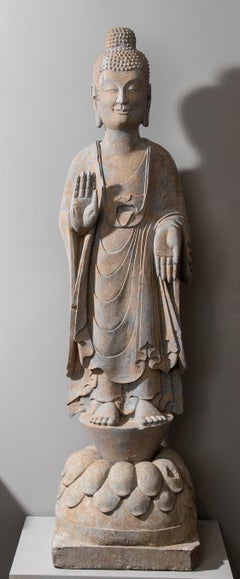 Chinese Stone Sculpture of Buddha, Tang and Wei Style, 135cm Tall