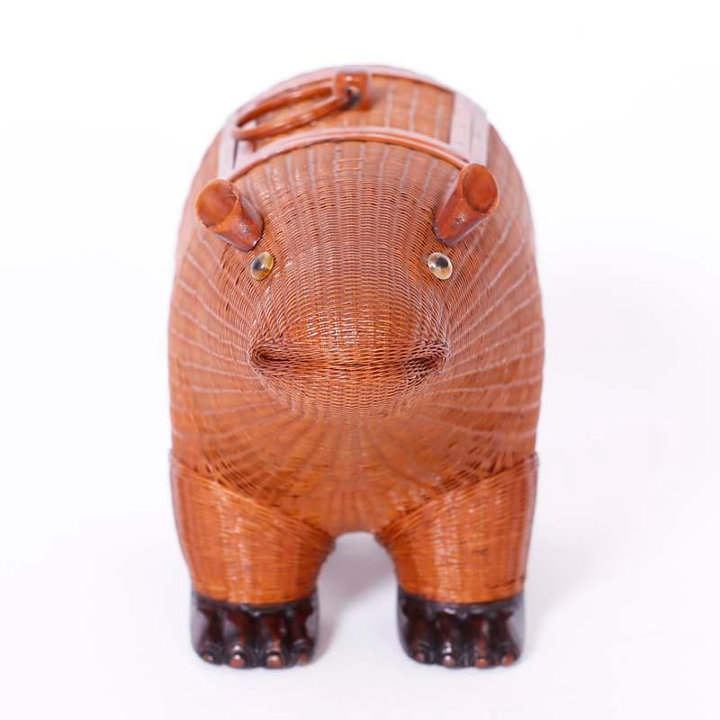Animale capibara cinese in vimini - Sculpture Arte popolare di Unknown