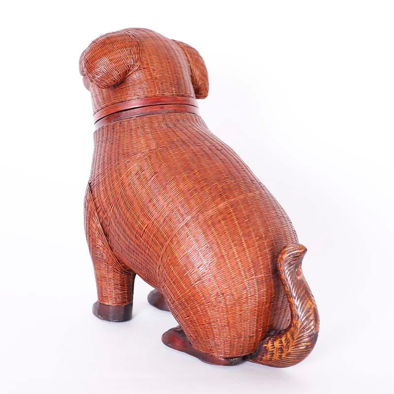 Chinese Wicker Puppy Box - Folk Art Sculpture by Unknown