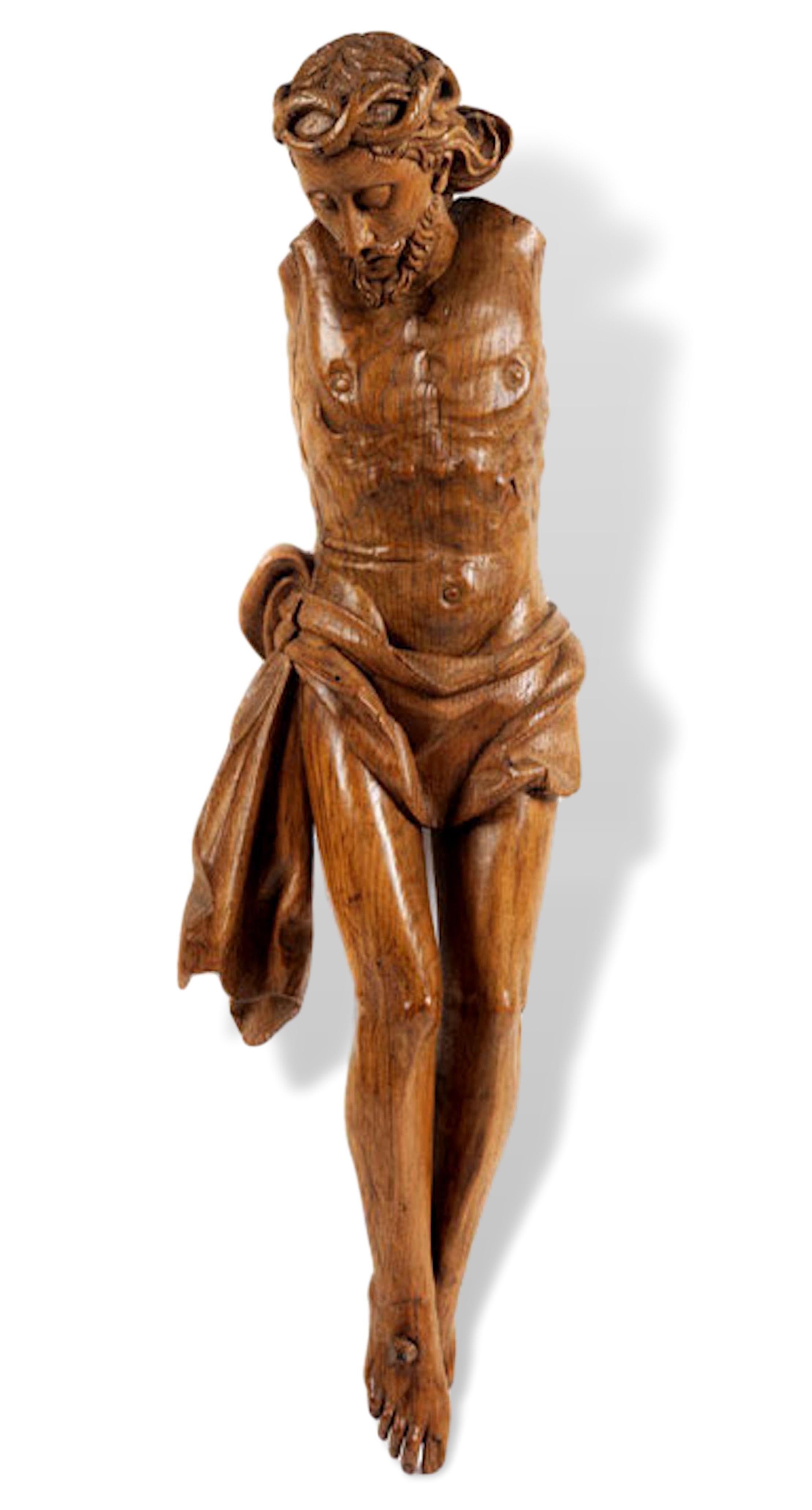 Unknown Figurative Sculpture - Christ crucified Wood sculpture Flemish 16th century Old master Religious Art 