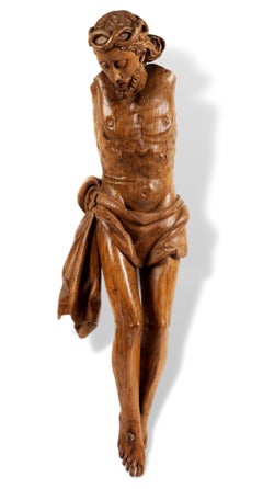 Sculpture en bois crucifié du Christ - Art religieux flamand du 16ème siècle de maître ancien 