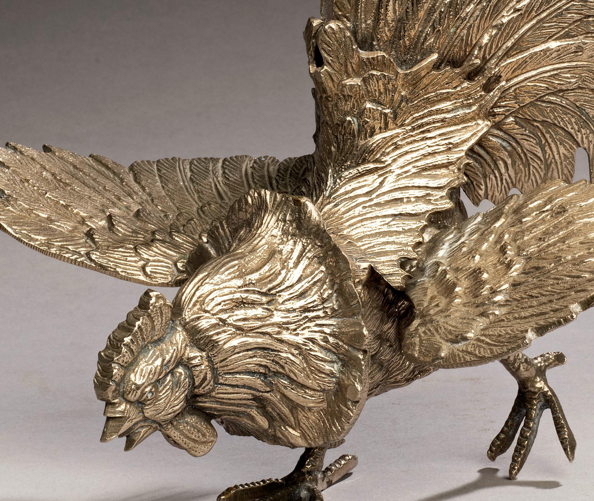 Antique Silvered Bronze Rooster, France circa 19th Century - Sculpture by Unknown