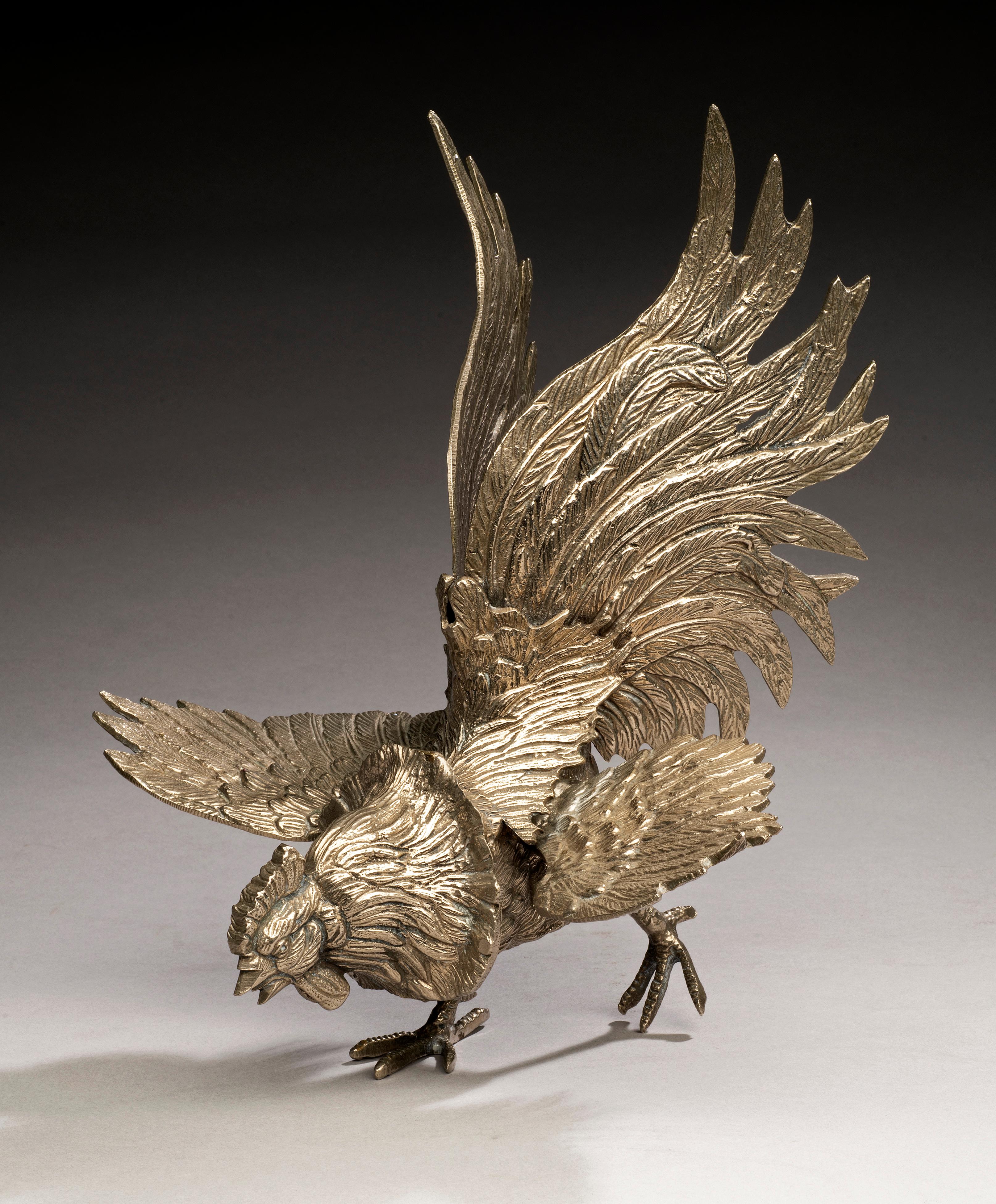 Gallo antiguo de bronce plateado, Francia hacia el siglo XIX - Sculpture Escuela francesa de Unknown