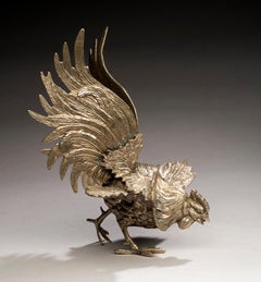 Antique Silvered Bronze Rooster, France circa 19th Century