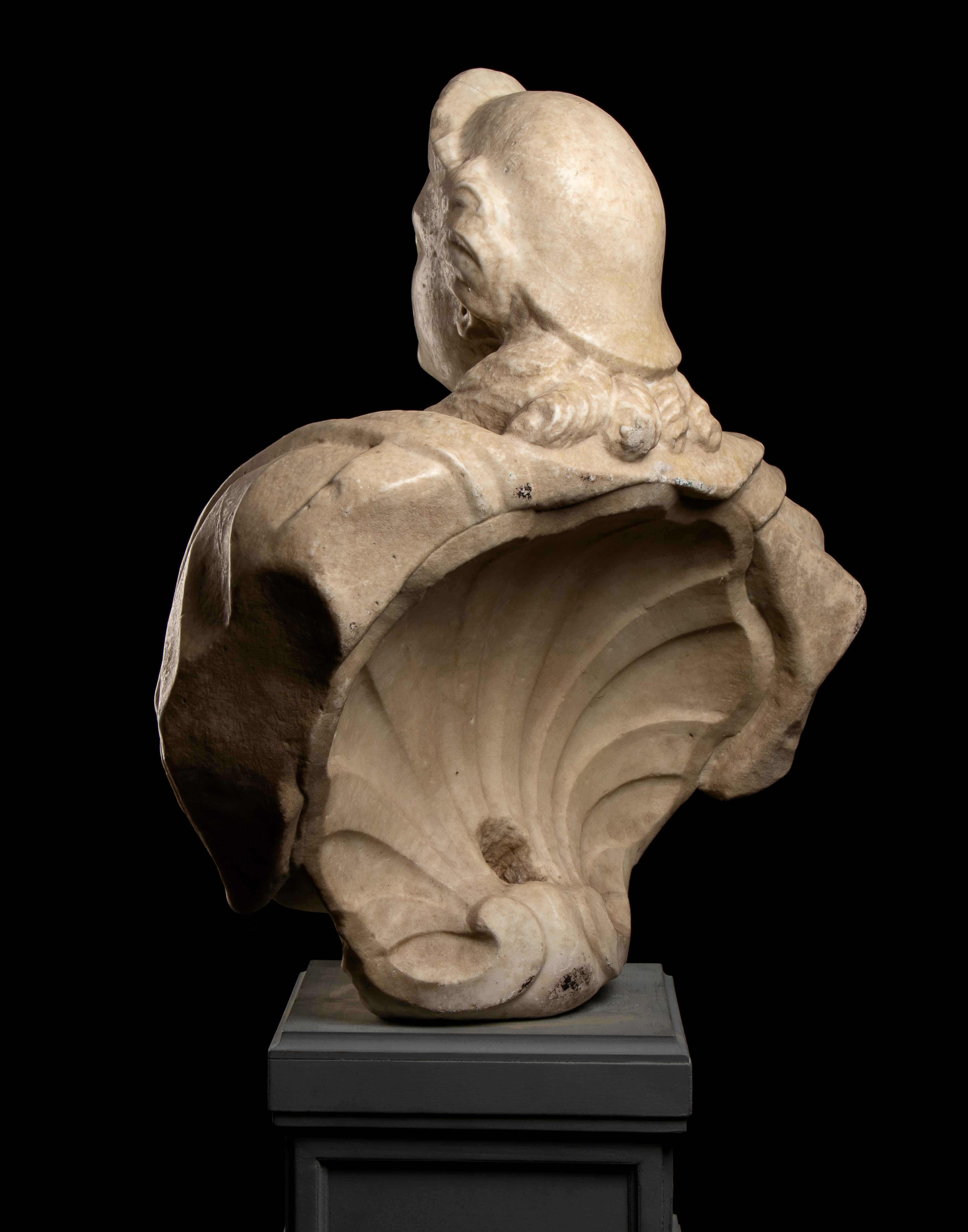 Scultura classica romana del XVIII secolo in marmo bianco con busto di donna 5