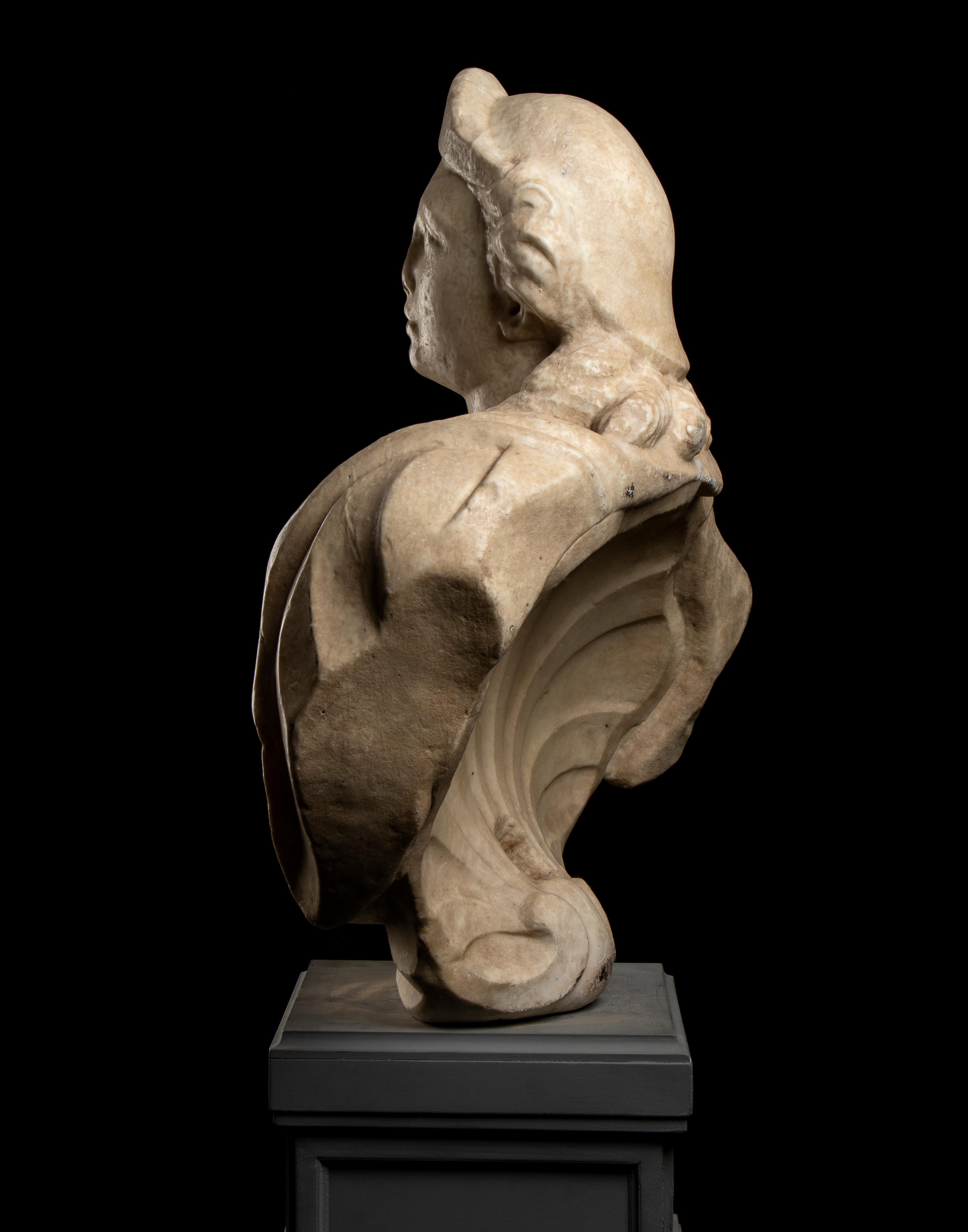 Scultura classica romana del XVIII secolo in marmo bianco con busto di donna 6