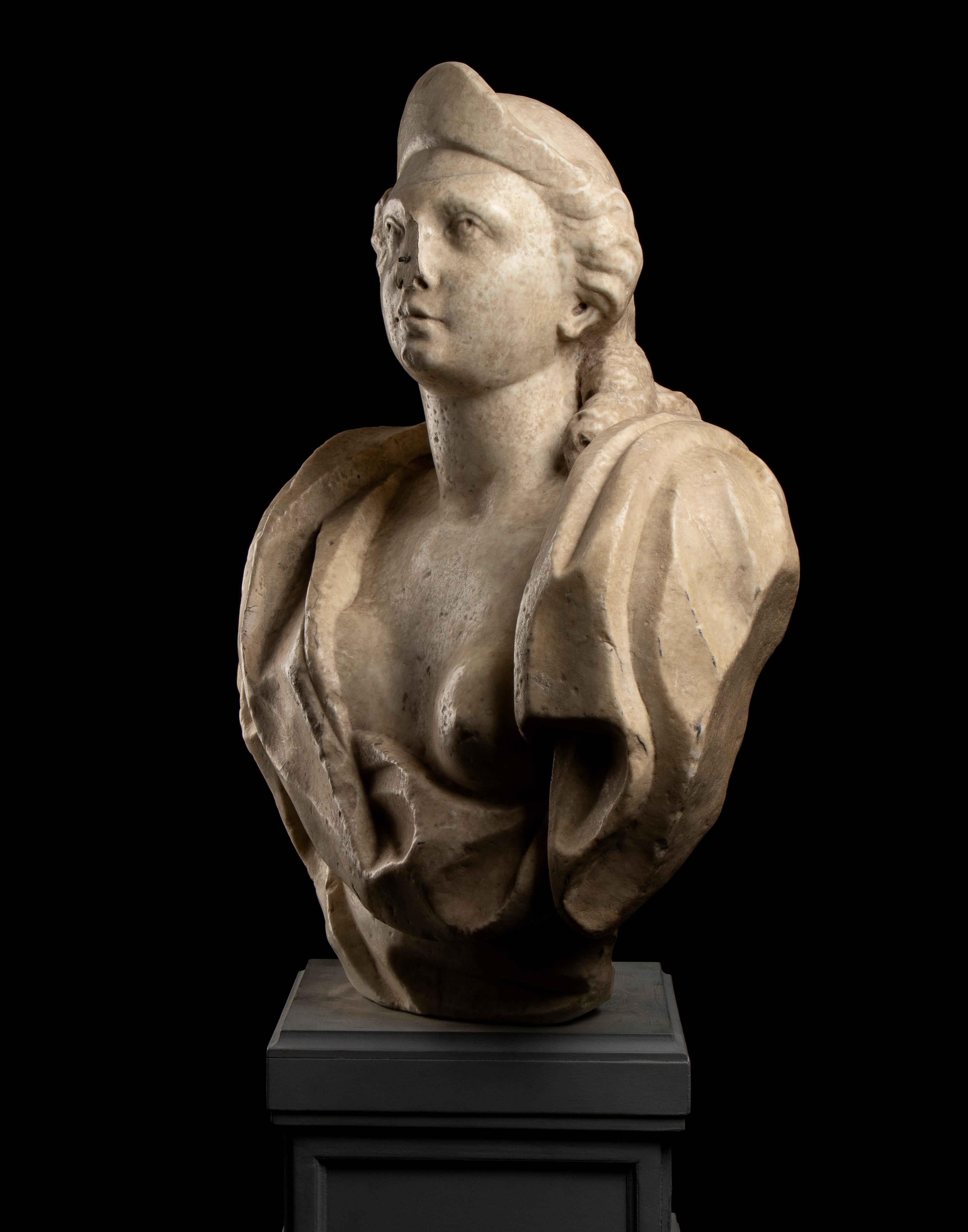 Scultura classica romana del XVIII secolo in marmo bianco con busto di donna 8