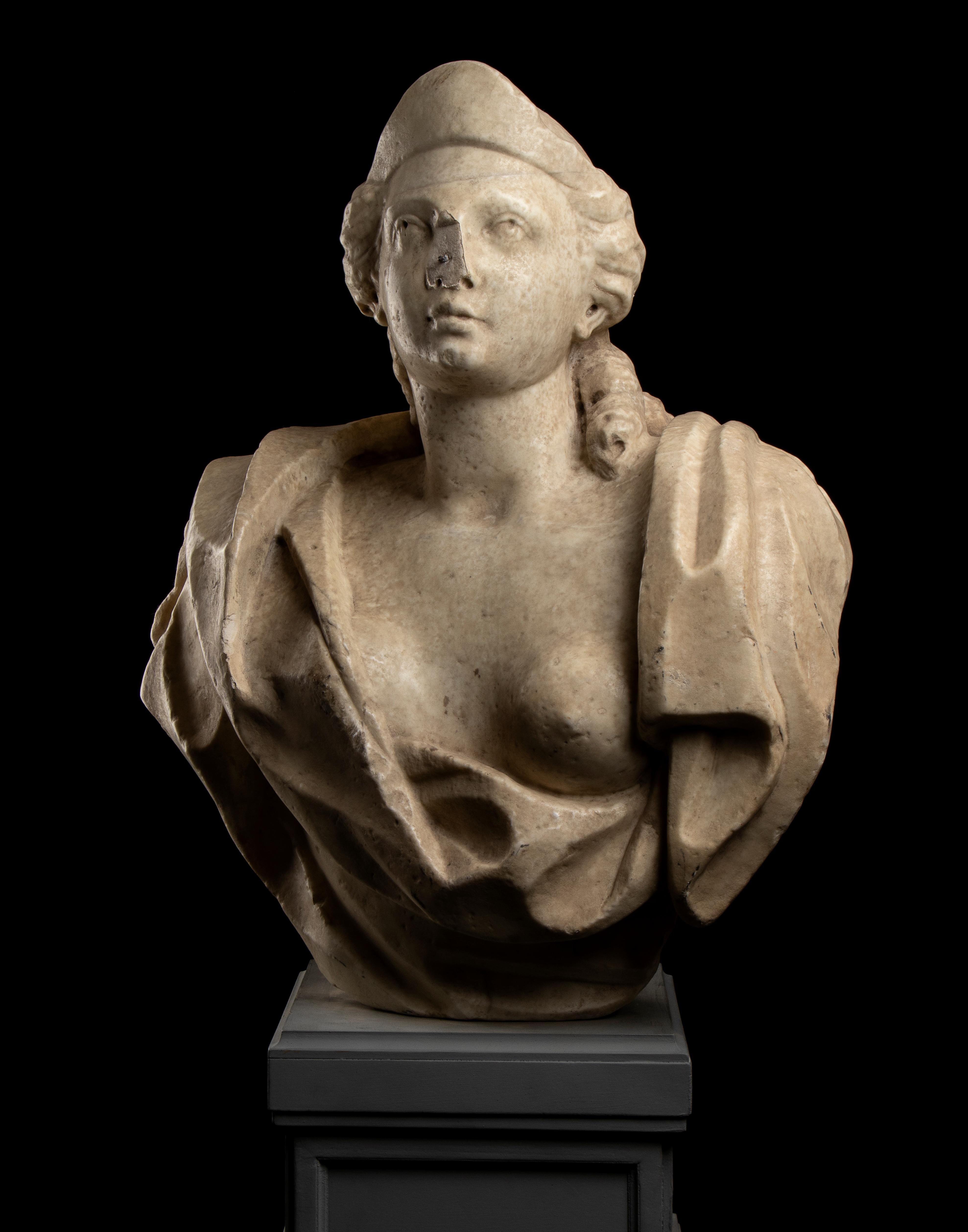 Scultura classica romana del XVIII secolo in marmo bianco con busto di donna 9