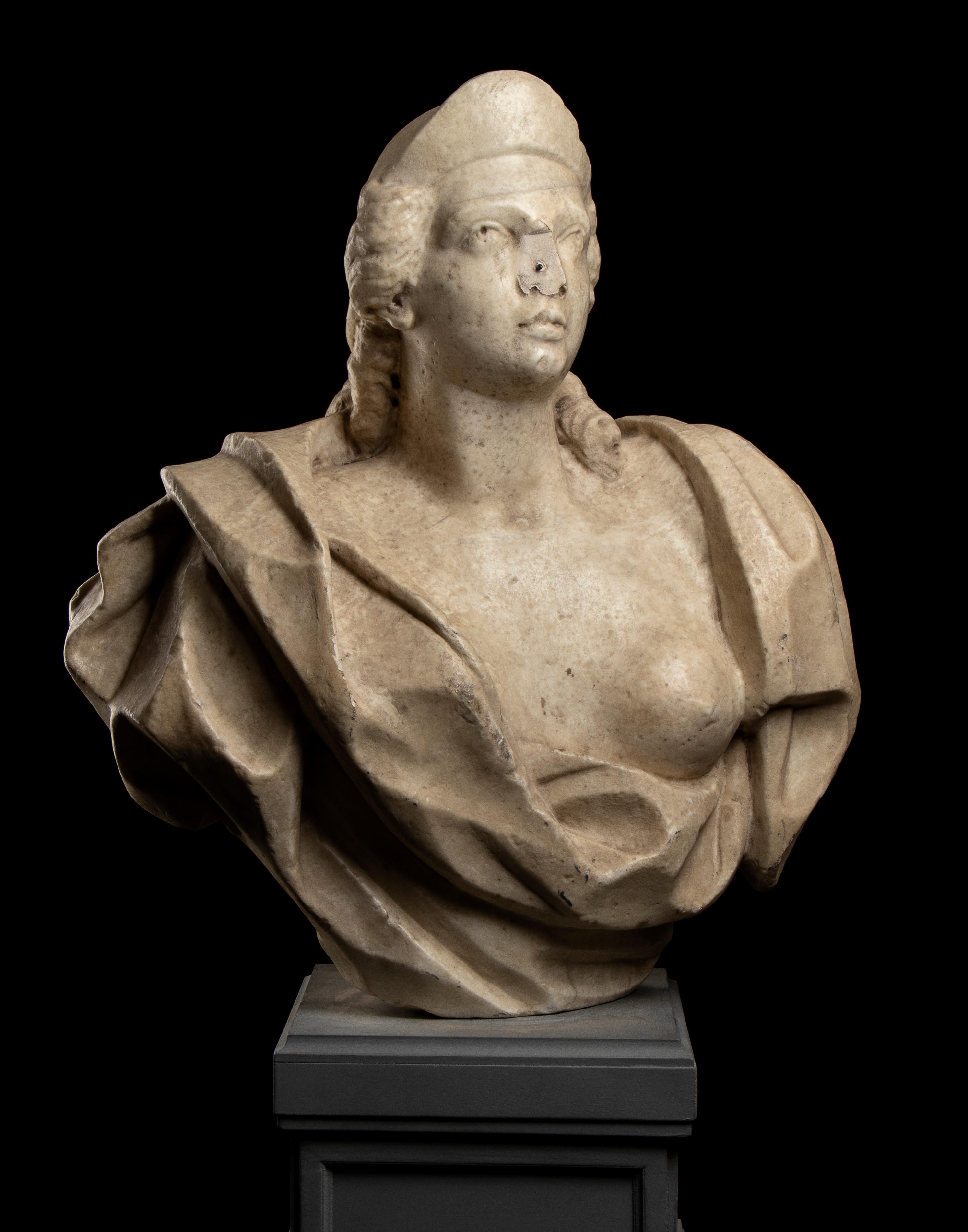 Scultura classica romana del XVIII secolo in marmo bianco con busto di donna - Sculpture di Unknown