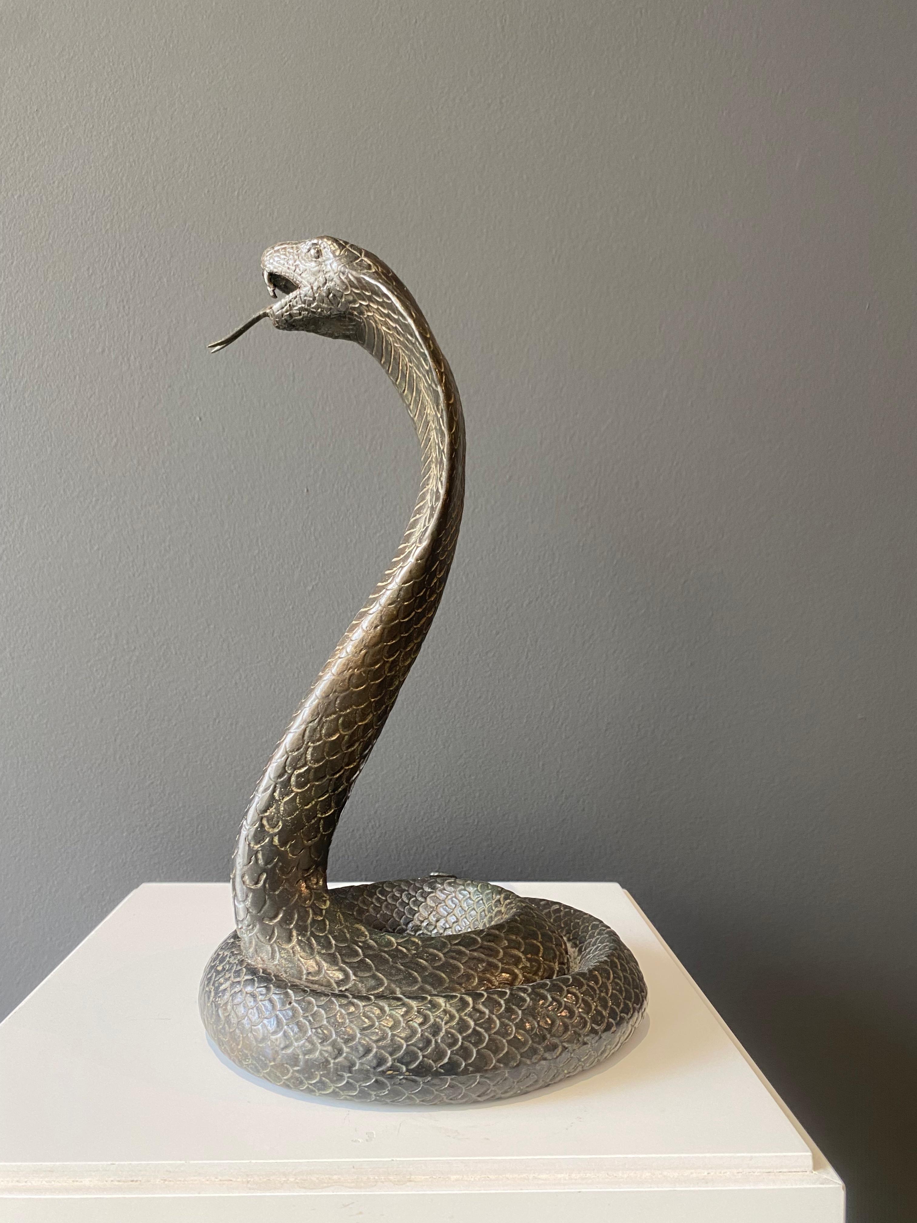 Cobra, Inconnu, 20ème siècle, Bronze, Animal, Snake, Design, art déco - Sculpture de Unknown