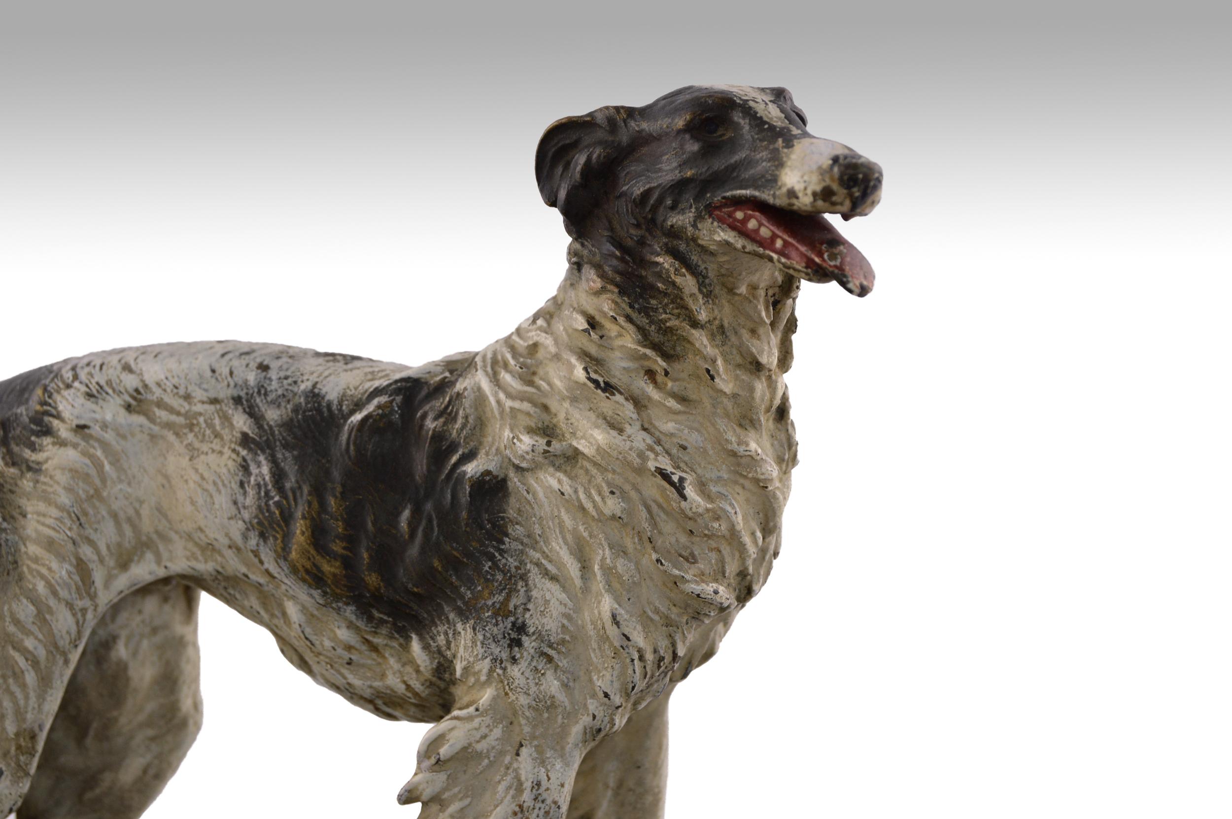 Cold painted Austrian bronze sculpture of a Borzoi dog on an onyx base - Art Deco Sculpture by Unknown