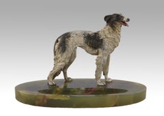 Cold painted Austrian bronze sculpture of a Borzoi dog on an onyx base