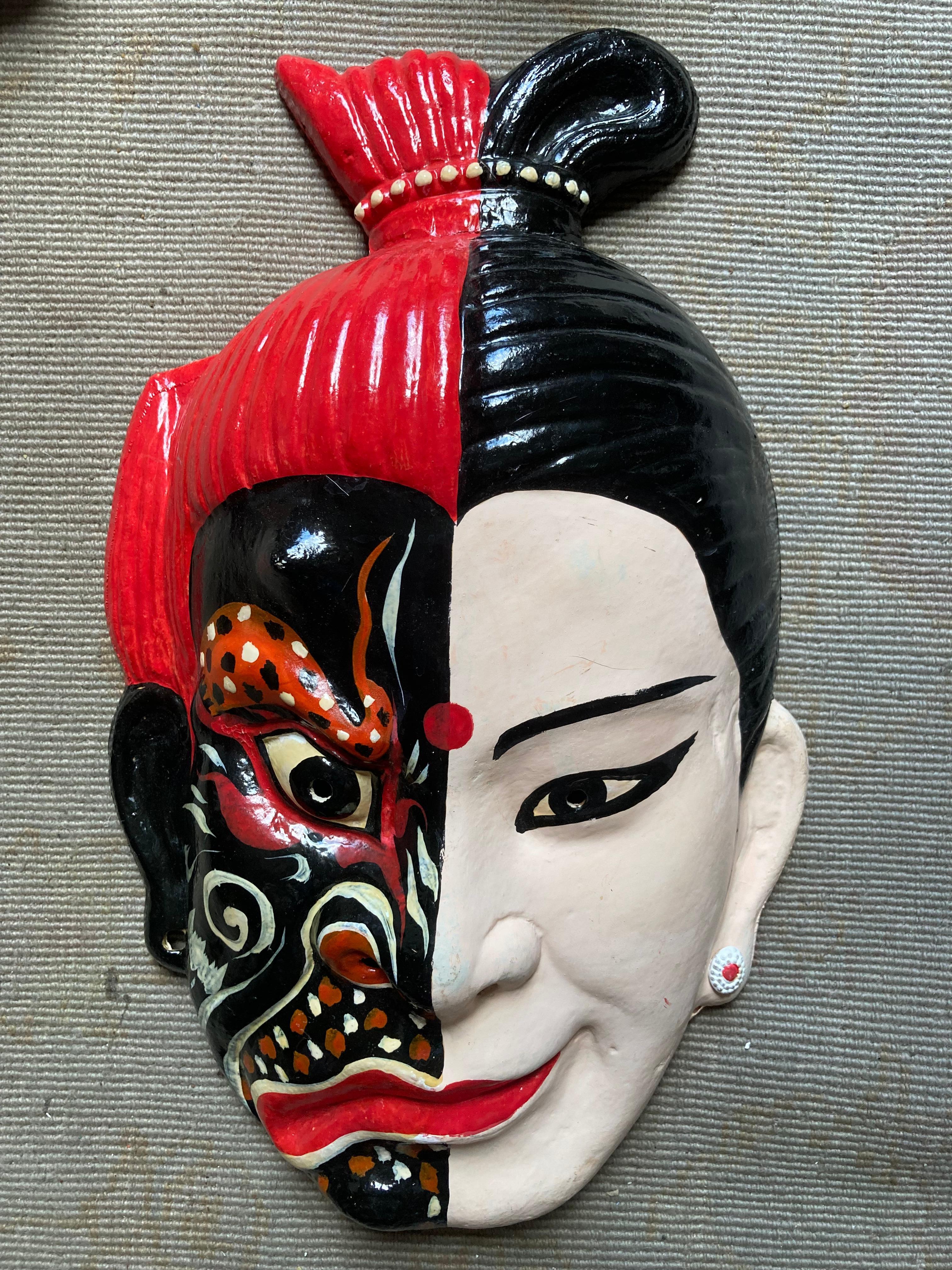 Collection of Antique Hand-Carved Japanese Noh Masks - Sculpture by Unknown