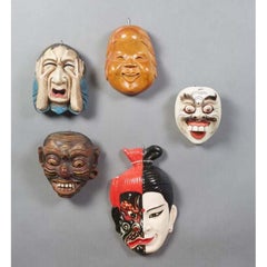 Collection of Hand-Carved Japanese Noh Masks
