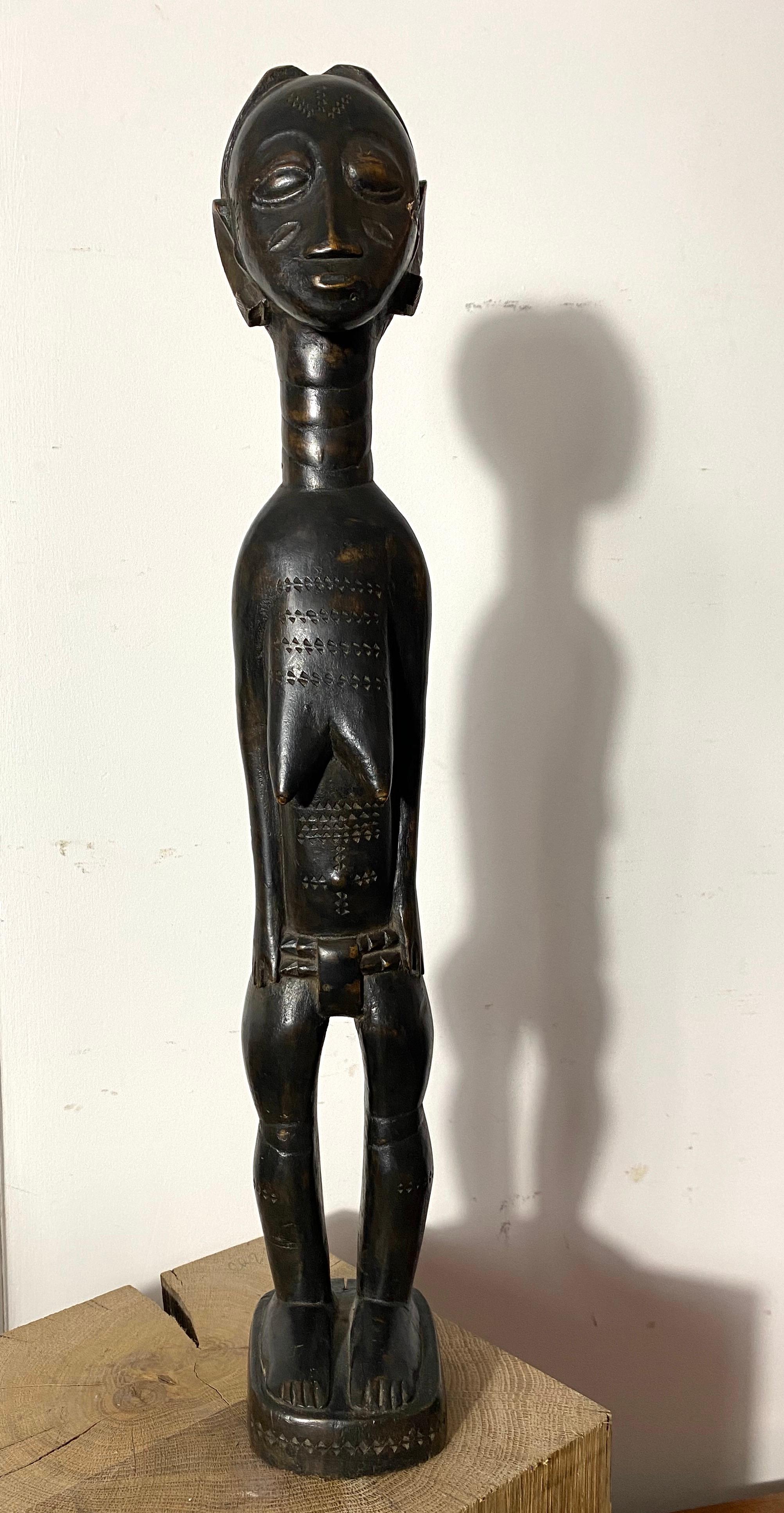 Colonial West African Baule Baoule Figure Sculpture Woman wearing loincloth For Sale 3