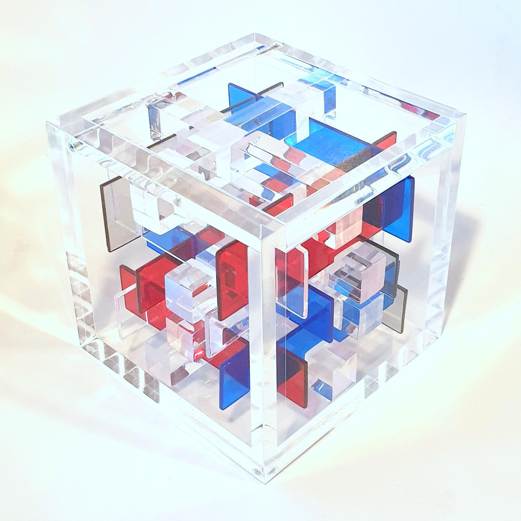 Unknown Abstract Sculpture - Constructivist contemporary modern cube sculpture Composition BRGT