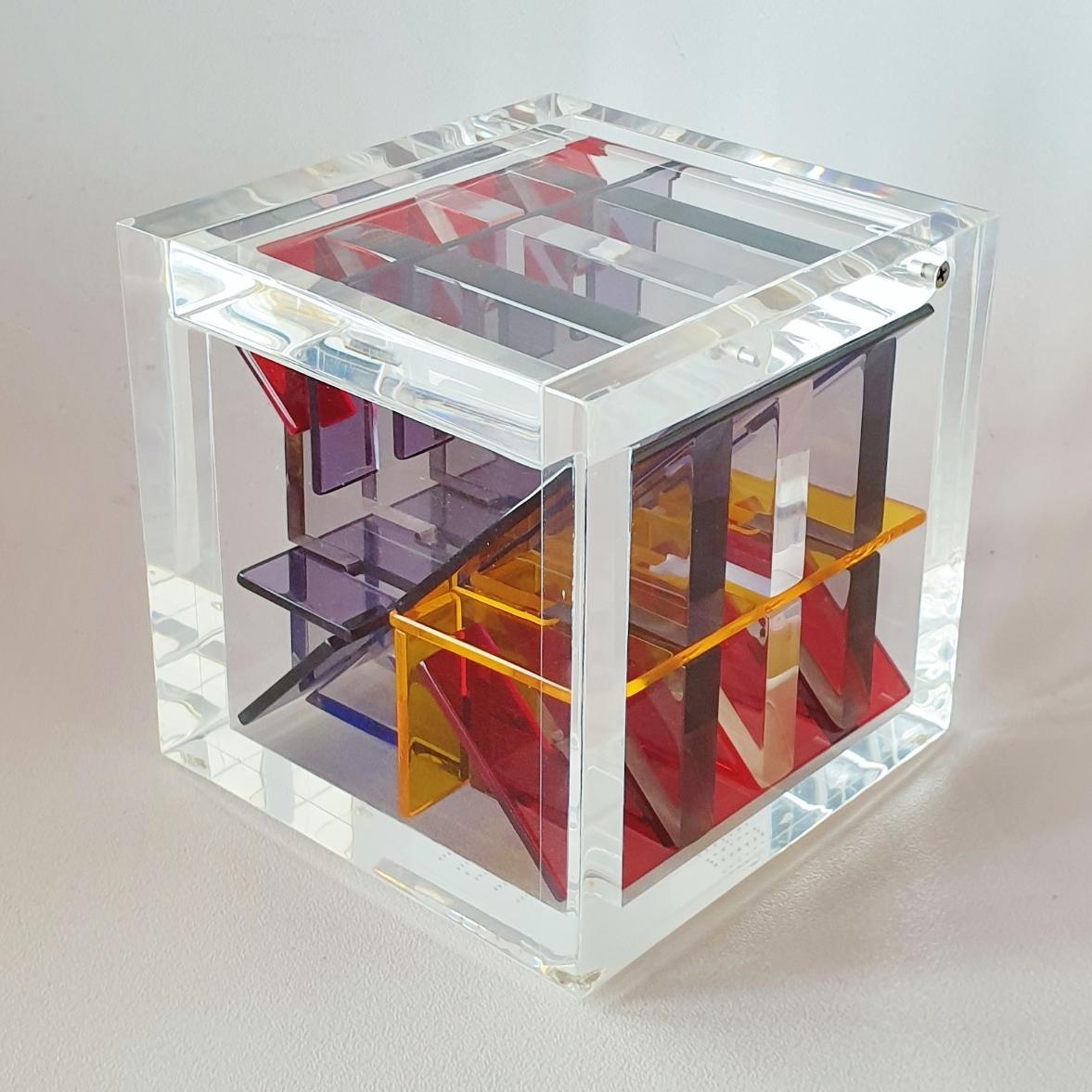 Unknown Abstract Sculpture - Constructivist contemporary modern cube sculpture Homage to Van Doesburg