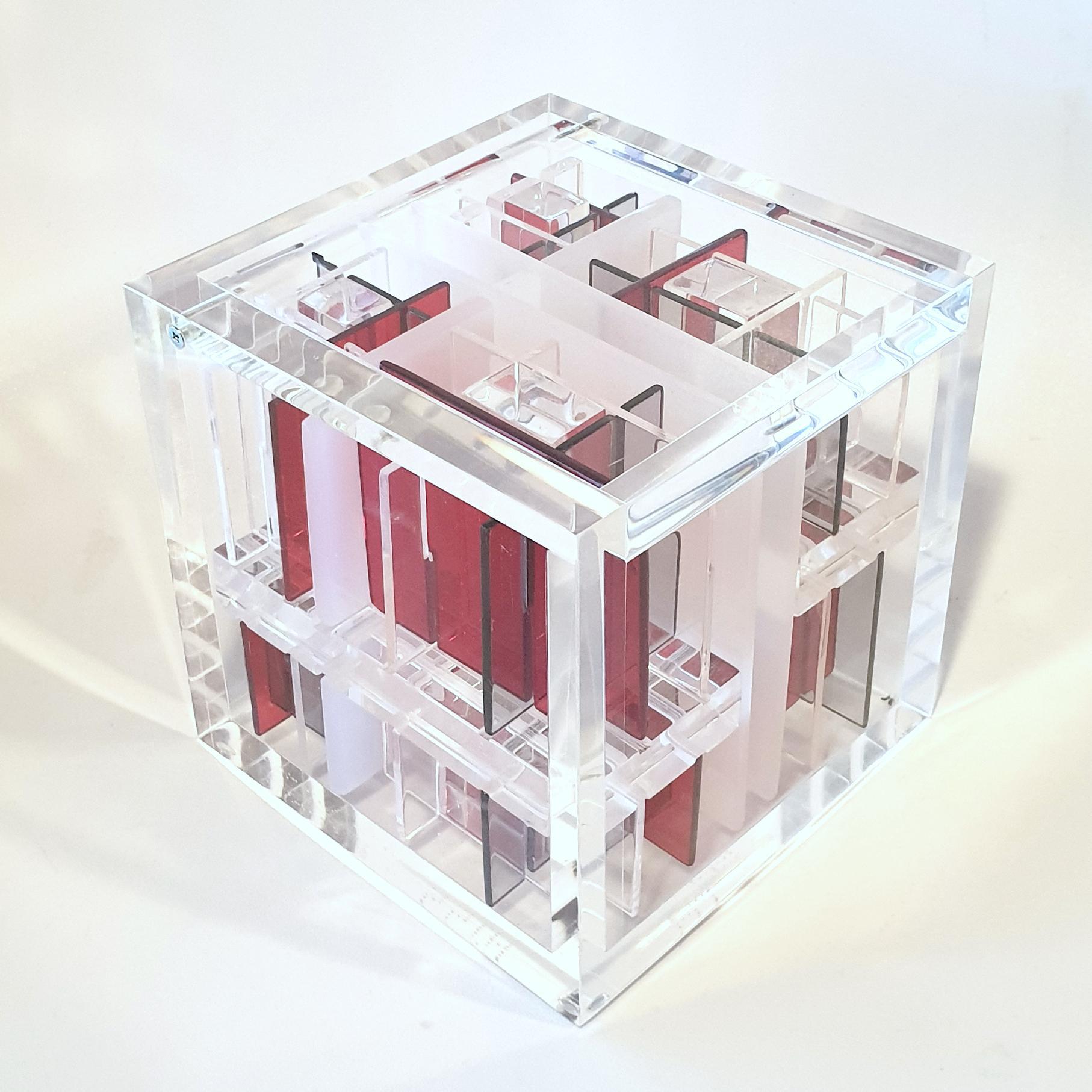 Unknown Abstract Sculpture - Constructivist contemporary modern cube sculpture System Red-Grey