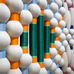 Tapiz de Arte Contemporáneo en Algodón Marfil y Multicolor, Norteamérica