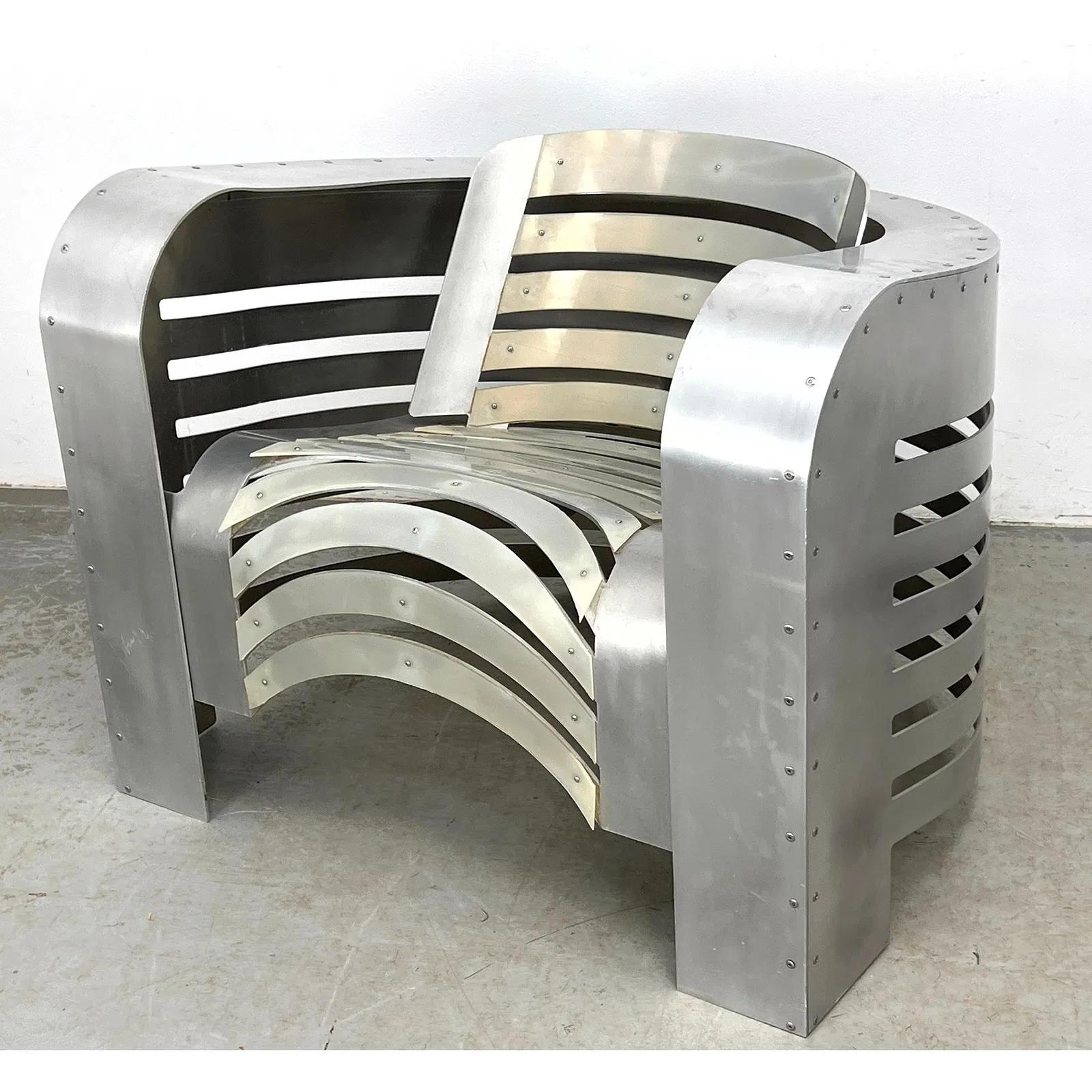 Contemporary Artisan Crafted Aluminum Machine Age Art Deco Airstream Large Chair