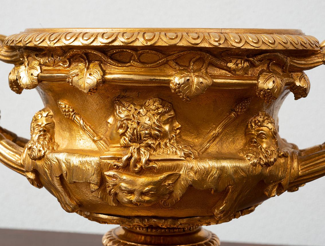 Napoleon III French gilt bronze cup/centerpiece.

The central body totally historiated in relief with mythological scenes  is supported by two shoot-shaped handles.

The square-shaped base is gilded bronze to contrast with the rest.

Condition: Very