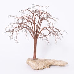 Used Copper and Stone Tree Sculpture