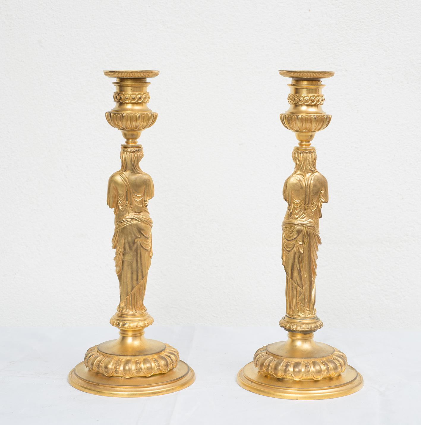 Pareja de antiguos candelabros Imperio francés firmados 'Barbedienne'. en venta 1