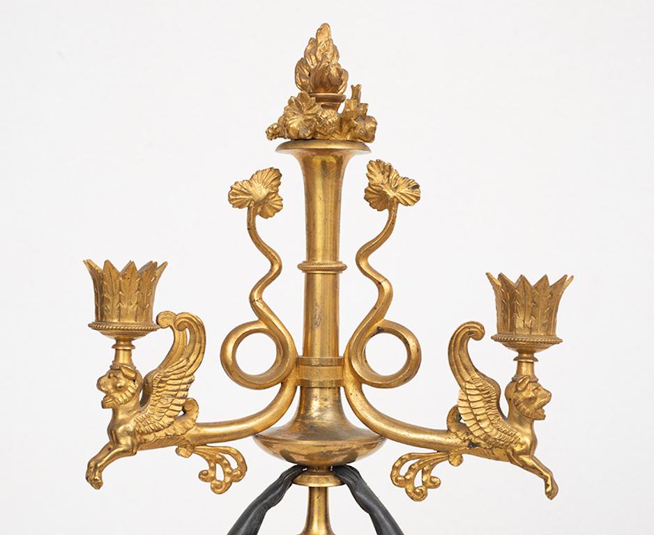 Pair of antique French Flambeaux (Candelabra) 19th century - Gold Figurative Sculpture by Unknown