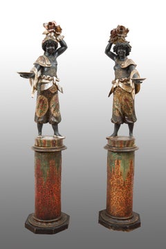 Pair of antique Venetian Moors in polychrome wood 18secolo