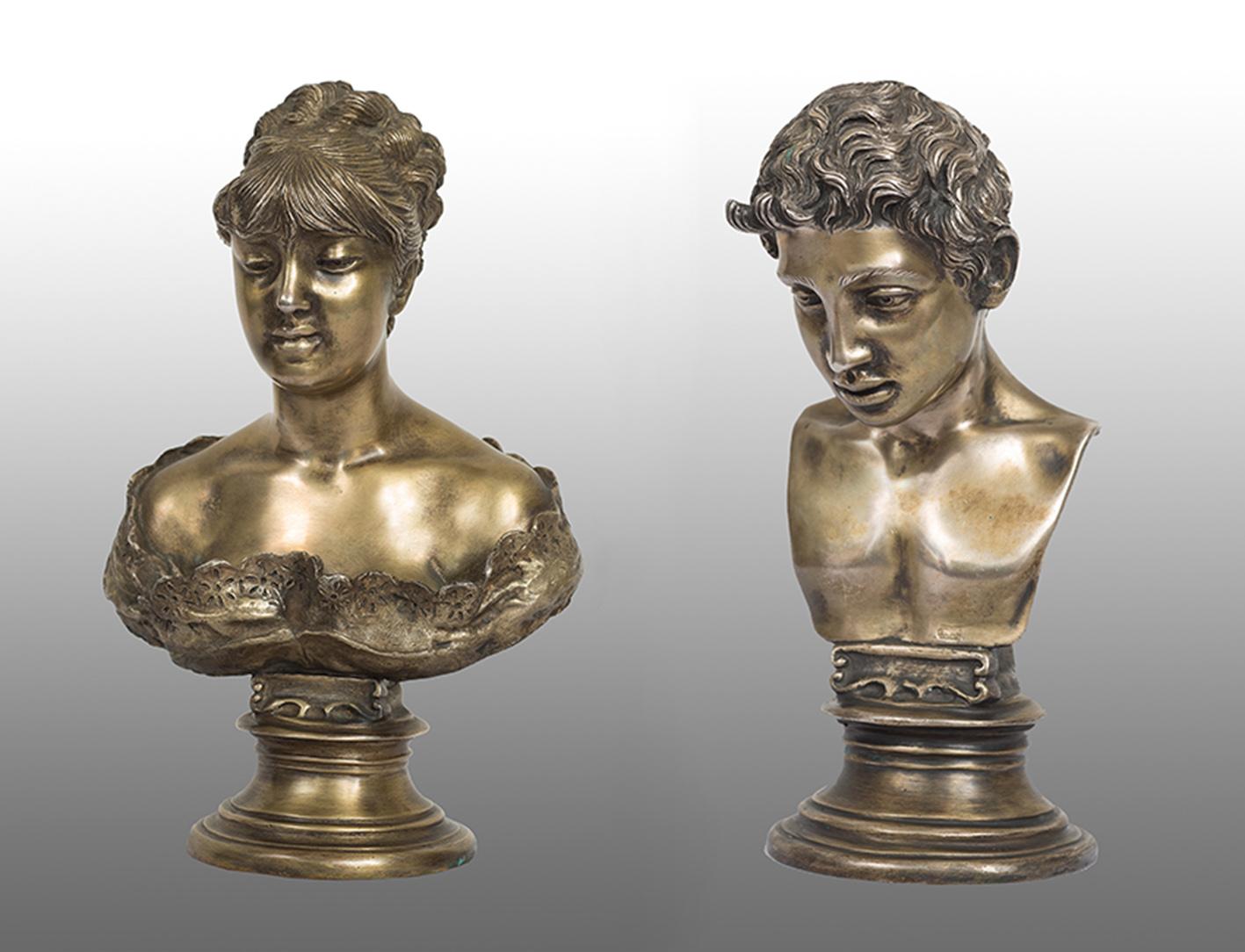 Unknown Figurative Sculpture - Pair of antique solid silver sculptures signed Gemito.