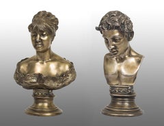 Pair of Vintage solid silver sculptures signed Gemito.