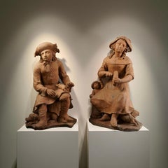 Couple of French Terracotta Sculptures Atelier of Paris  XVII Century