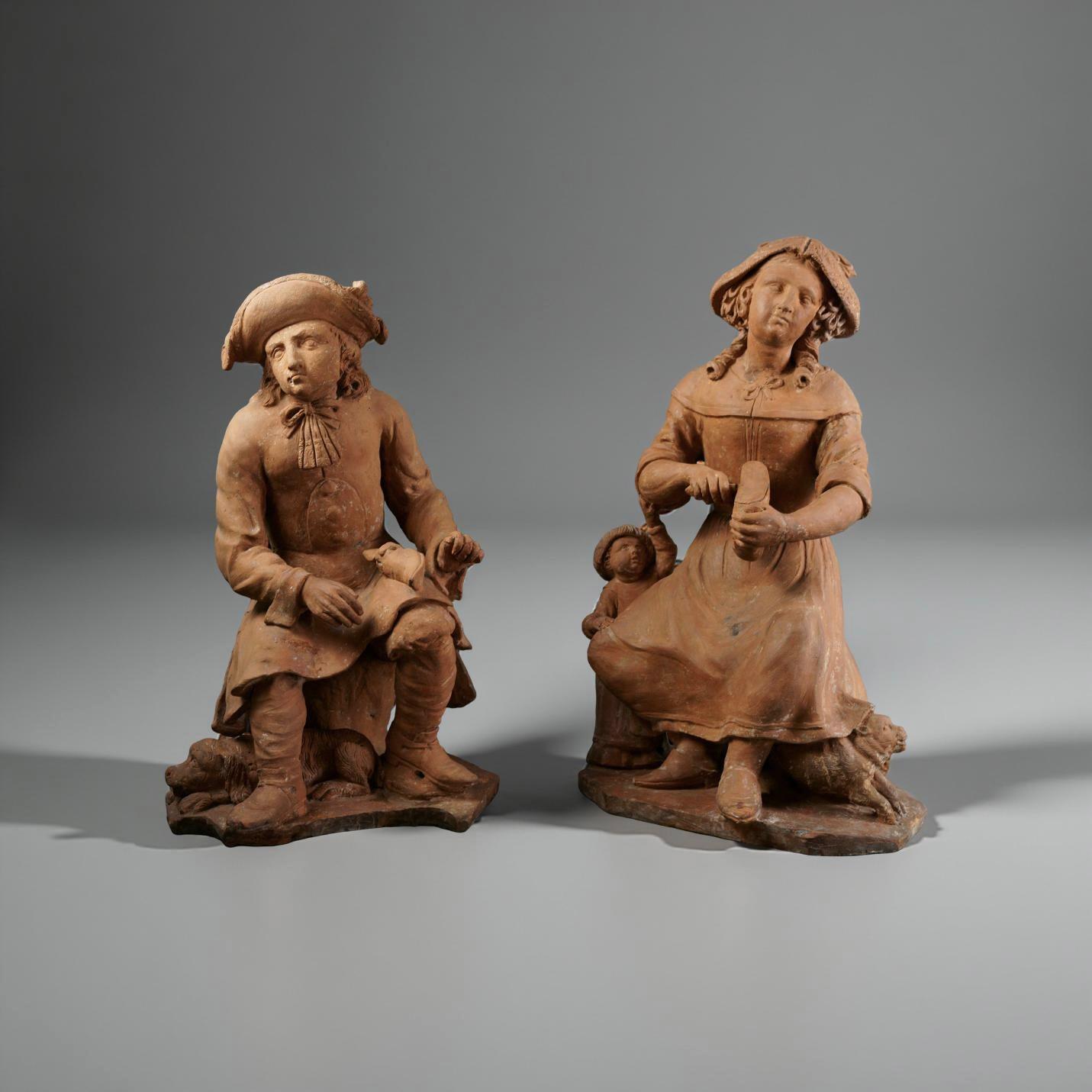 Coppia di Sculture Francesi in Terracotta Atelier di Parigi  XVII secolo in vendita 3