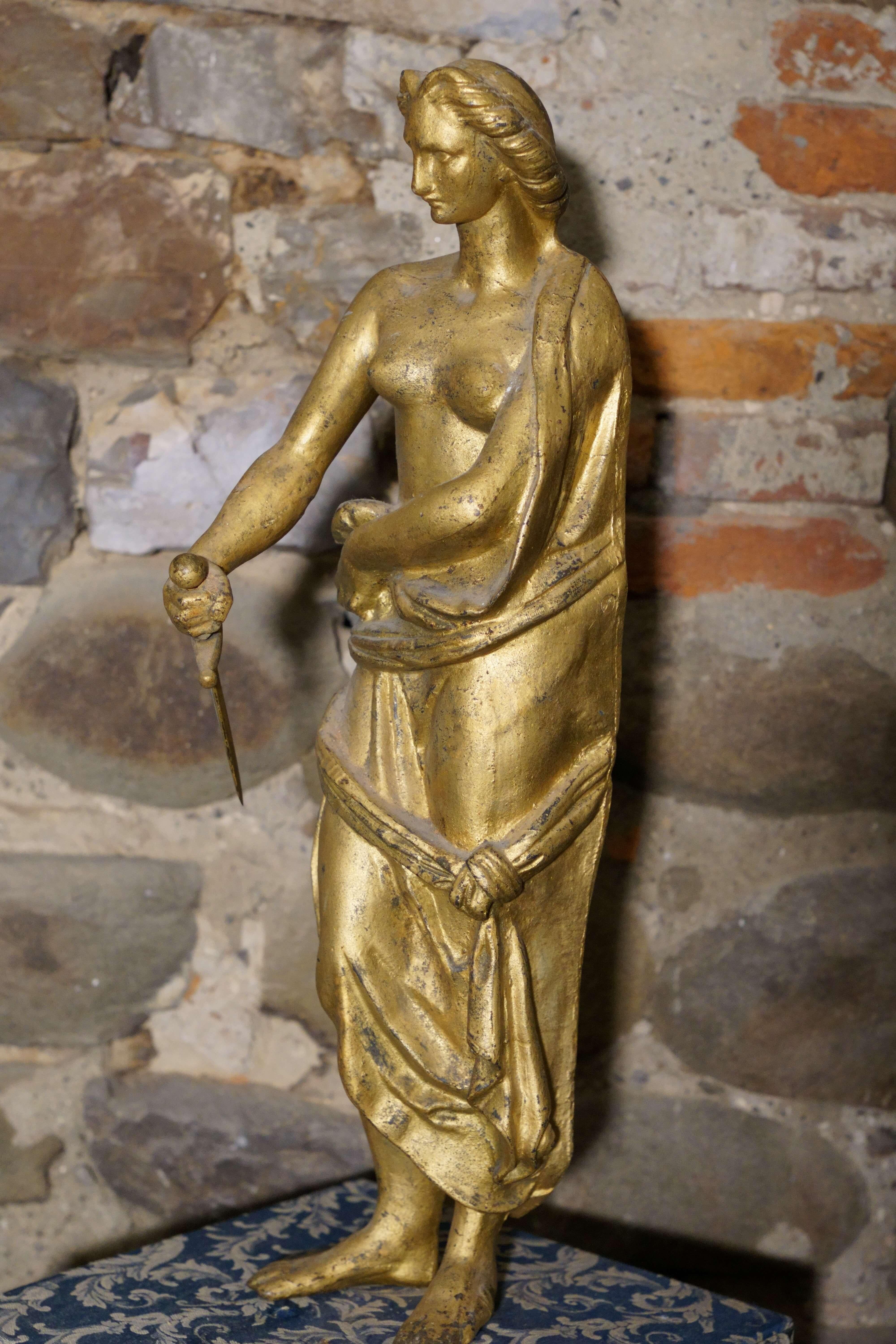Paar französische neoklassische vergoldete Skulpturen aus Gusseisen Le Muse Art Foundry 5