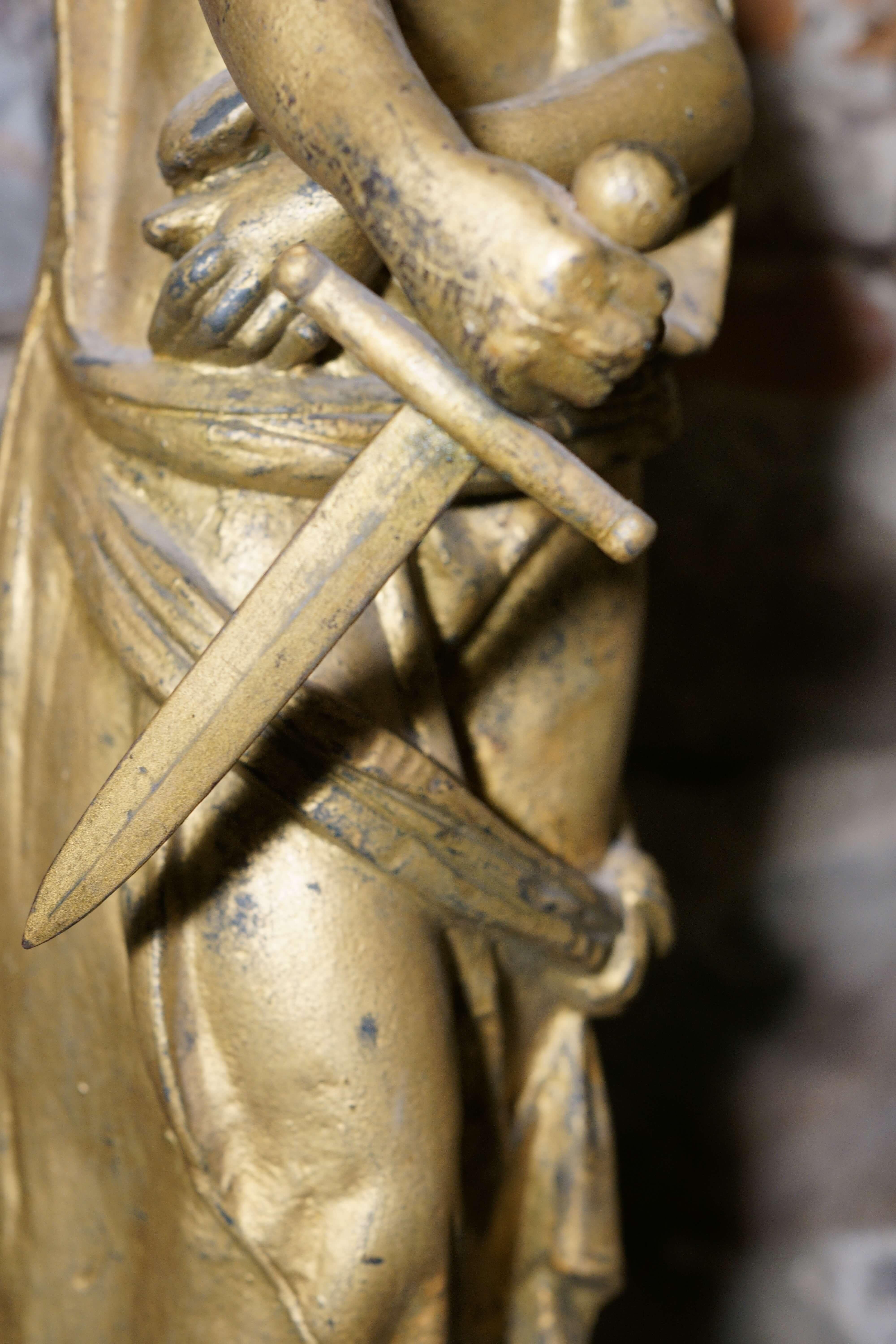 Paar französische neoklassische vergoldete Skulpturen aus Gusseisen Le Muse Art Foundry 7