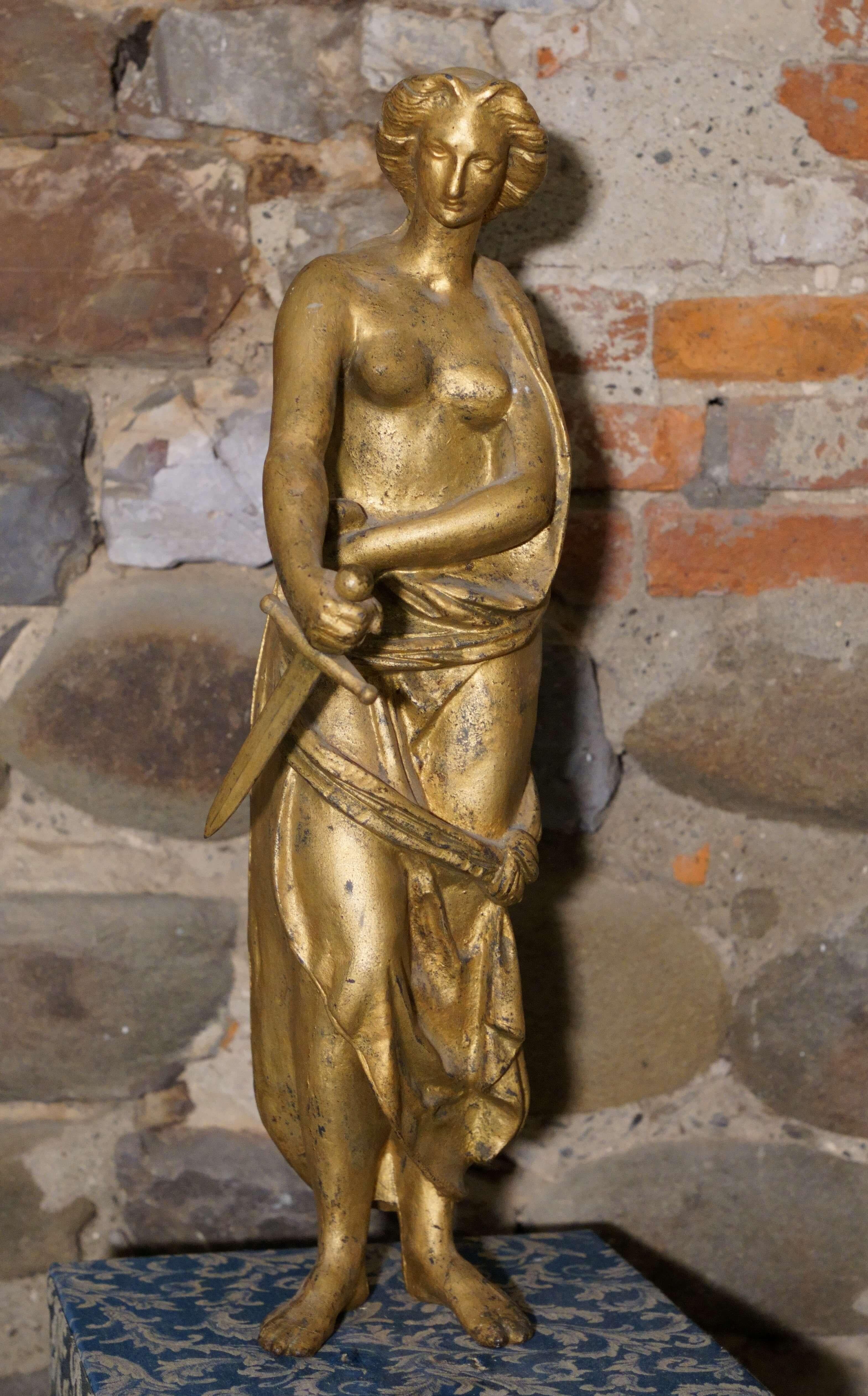 Paar französische neoklassische vergoldete Skulpturen aus Gusseisen Le Muse Art Foundry – Sculpture von Unknown