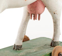 "Cow Pull Toy - Folk Art, " Carved and Painted Wood created circa 1930