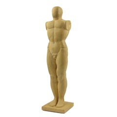 Cubist Terracotta Futuristic Sculpture Standing Nude Man