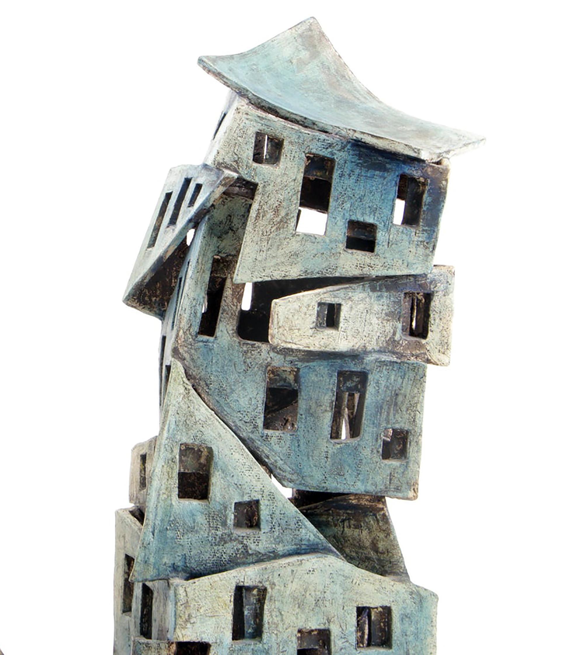 De-constructivist building, original ceramic sculpture - Sculpture by Unknown