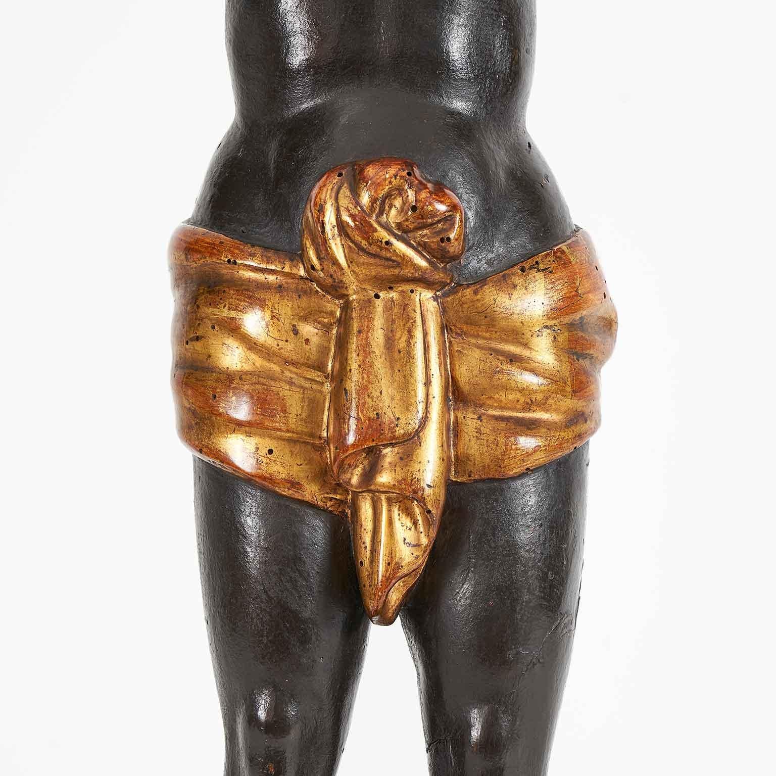 Goddess Circe Italian Neoclassical Sculpture Carved Wood Ebony and Gold 1800s For Sale 8