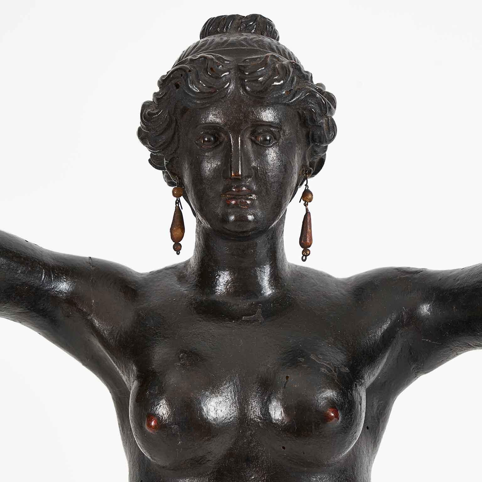 Goddess Circe Italian Neoclassical Sculpture Carved Wood Ebony and Gold 1800s - Brown Figurative Sculpture by Unknown